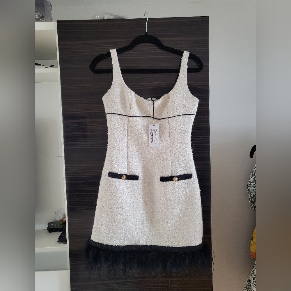 Saylor Velma White and Black Tweed Dress